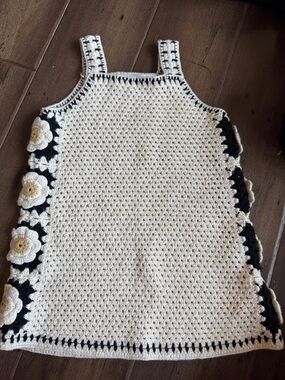 Zara Cream Crochet Dress with Black and Yellow Flower Accents